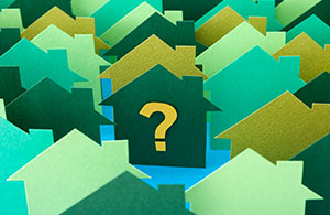 Graphic with a house and a question mark